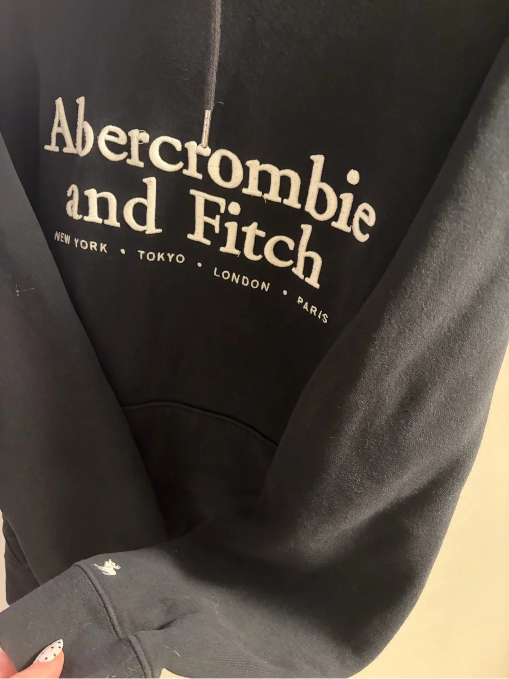Abercrombie & Fitch Black Crewneck Hoodie with Cream Logo